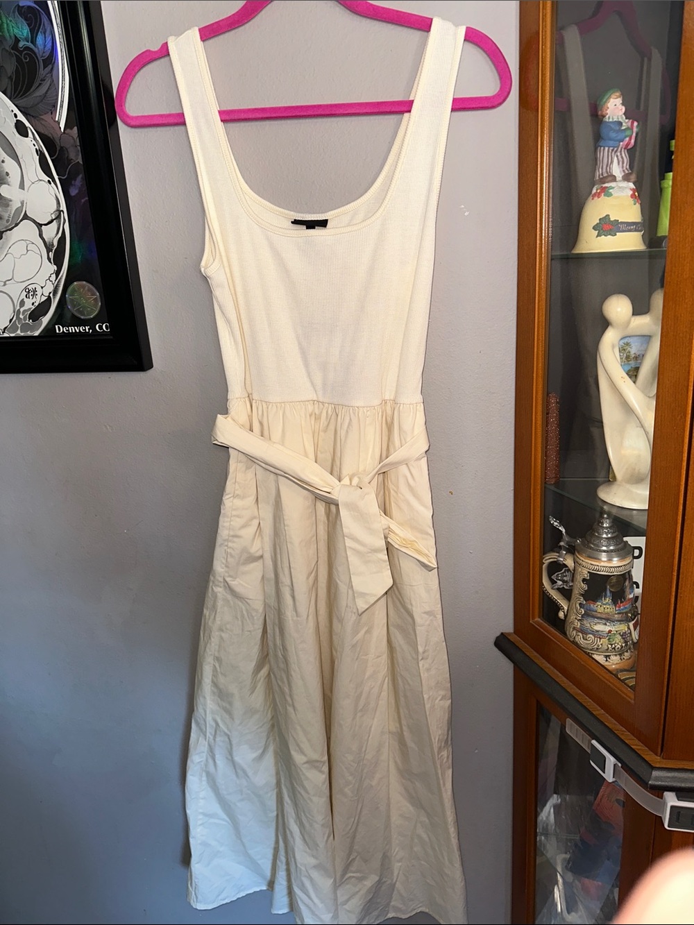 Who What Wear Cream Sleeveless Tie-Waist Midi Dress